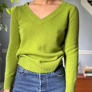 Moss green speckled wool blend sweater